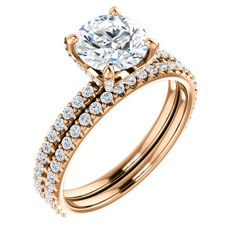 Hidden Halo Diamond Engagement Ring Set in Rose Gold