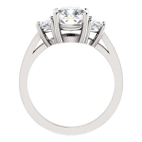 3-stone Cushion Cut Ring with Half Moons Profile View