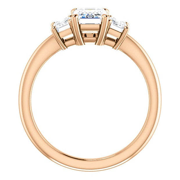 3 Stone Emerald Cut Diamond Engagement Ring profile view