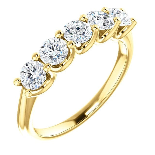 Round Cut 5 Stone Diamond Ring Yellow Gold