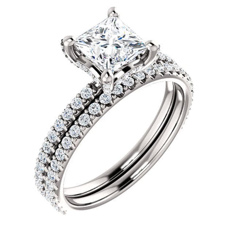 Hidden Halo Princess Cut Engagement Ring Set