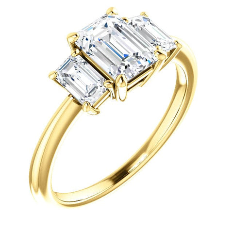 3 Stone Emerald Cut Engagement Ring in Yellow Gold