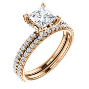 Hidden Halo Princess Cut Engagement Ring Set in Rose Gold
