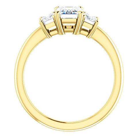 3 Stone Emerald Cut Diamond Engagement Ring profile view
