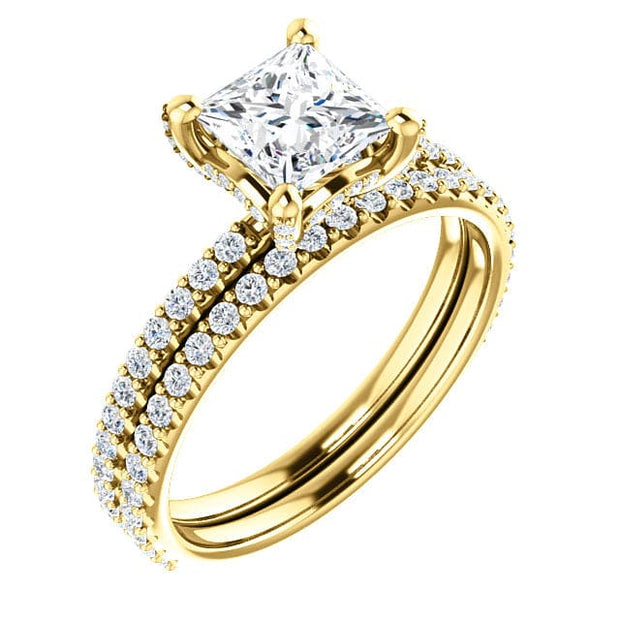 Hidden Halo Princess Cut Engagement Ring Set in Yellow Gold