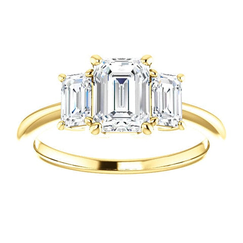 3 Stone Emerald Cut Engagement Ring Front