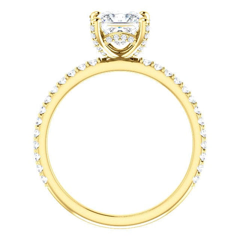 Princess Cut Hidden Halo Engagement Ring Side Profile Yellow