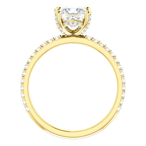 Princess Cut Hidden Halo Engagement Ring Side Profile Yellow
