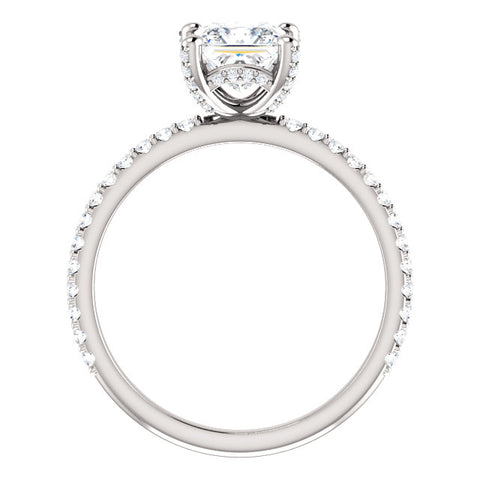 Princess Cut Hidden Halo Engagement Ring Side Profile White
