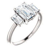 Three Stone Emerald Cut Diamond Engagement Ring 