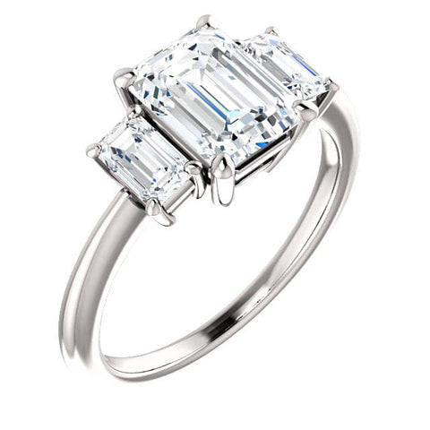 Emerald Cut 3 Stone Engagement Ring Side