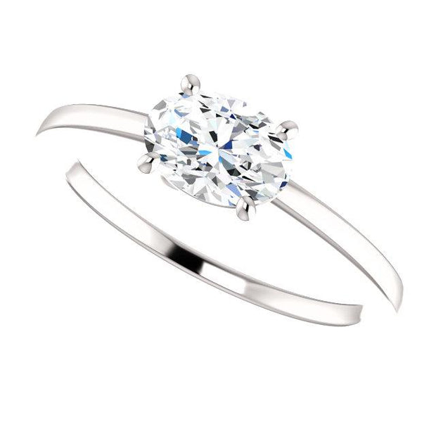 East West Oval Cut Diamond Solitaire Ring in white gold