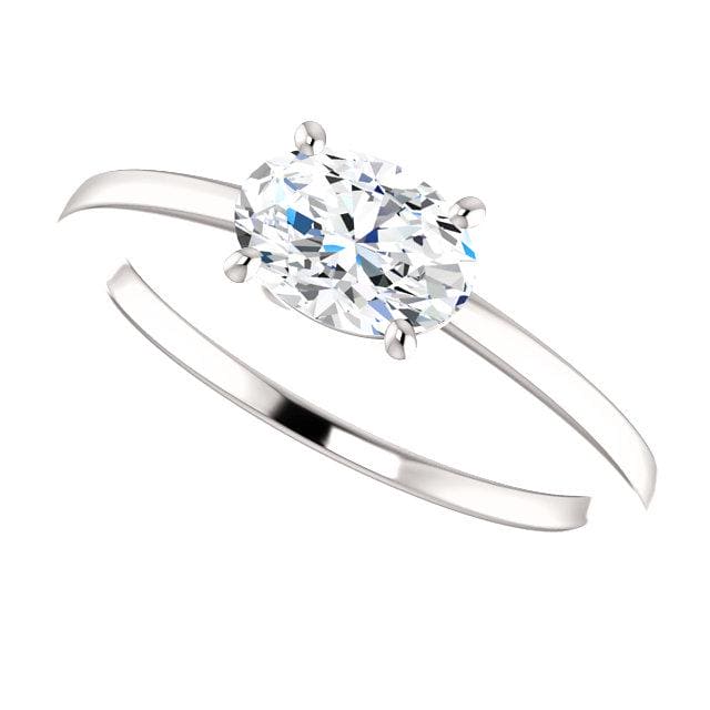 East west oval cut diamond solitaire ring in white gold