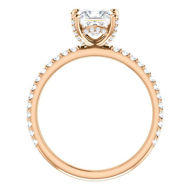 Hidden Halo Princess Cut Engagement Ring Side Rose Gold
