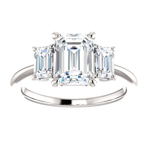 2.20 Ct. Three-Stone Emerald Engagement Ring G VS2 GIA Certified