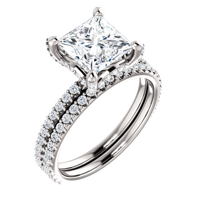 Hidden halo princess cut engagement ring set,