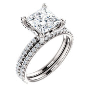 Hidden Halo Princess Cut Engagement Ring Set,