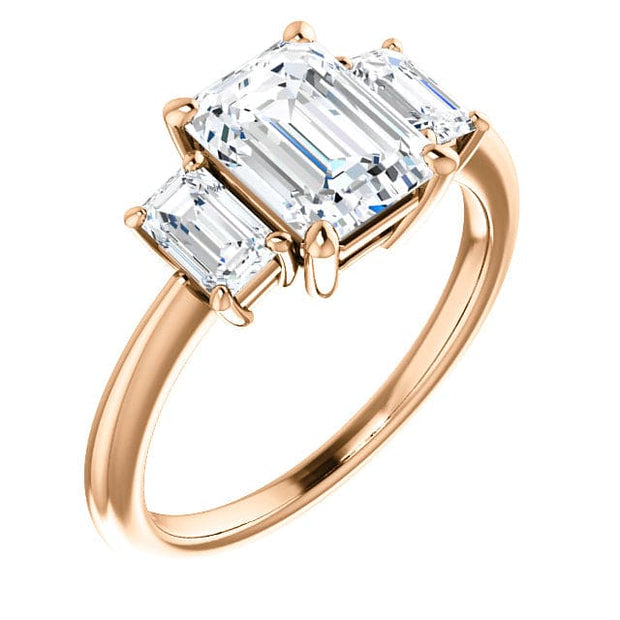 Three Stone Emerald Cut Diamond Engagement Ring rose gold 