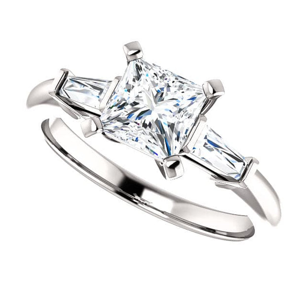 1.30 Ct. Princess Cut w Baguettes 3 Stone Diamond Ring E Color VS1 GIA Certified