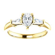 1.20 Ct. Pear Shaped & Baguette Cut 3 Stone Diamond Ring G Color VS2 GIA Certified