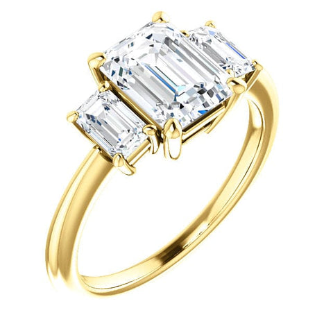 Three Stone Emerald Cut Diamond Engagement Ring Yellow gold