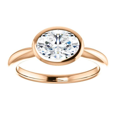 1.00 Ct. East West Oval Cut Solitaire Ring Bezel Set F Color VS2 GIA Certified