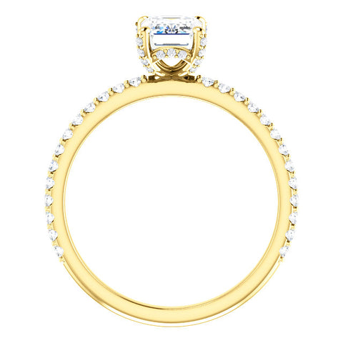 1.70 Ct. Hidden Halo Emerald Cut Diamond Ring Set E Color VS1 GIA Certified