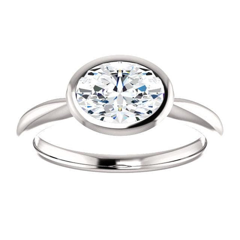 1.00 Ct. East West Oval Cut Solitaire Ring Bezel Set F Color VS2 GIA Certified