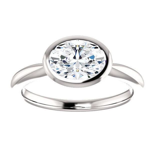 1.20 Ct. East West Oval Cut Solitaire Ring Bezel Set H Color VS2 GIA Certified