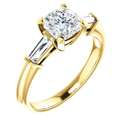 2.00 Ct 3 Stone Cushion & Baguette Engagement Ring H Color VS2  GIA Certified