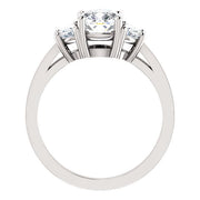 2.50 Ct. 3 Stone Cushion Cut Diamond Ring n Half Moons F Color VS1 Clarity GIA Certified
