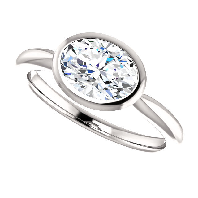 1.00 Ct. East West Oval Cut Solitaire Ring Bezel Set F Color VS2 GIA Certified