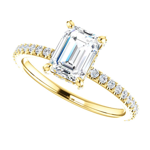 1.50 Ct. Emerald Cut Hidden Halo Engagement Ring F Color VS2 GIA Certified