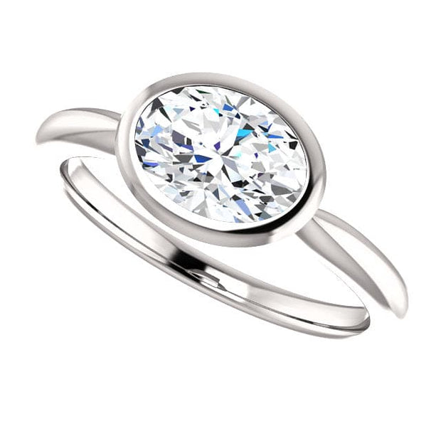 1.20 Ct. East West Oval Cut Solitaire Ring Bezel Set H Color VS2 GIA Certified