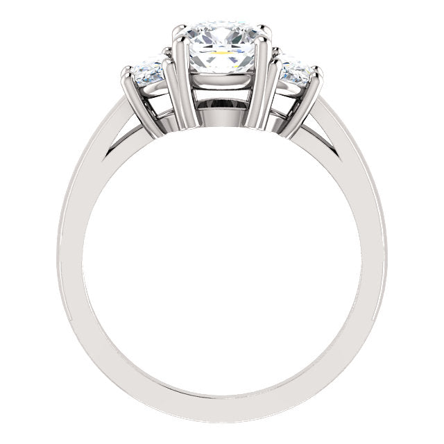 3.60 Ctw 3 Stone Cushion Cut Engagement Ring w Half Moons G Color SI1 GIA Certified