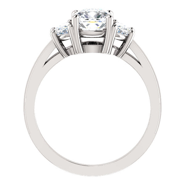 3.60 Ctw 3 Stone Cushion Cut Engagement Ring w Half Moons G Color SI1 GIA Certified