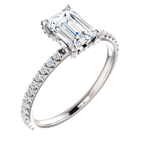 2.50 Ct. Hidden Halo Emerald Cut Diamond Ring Set H Color VS1 GIA Certified
