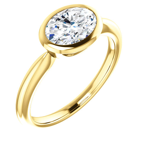 1.00 Ct. East West Oval Cut Solitaire Ring Bezel Set F Color VS2 GIA Certified