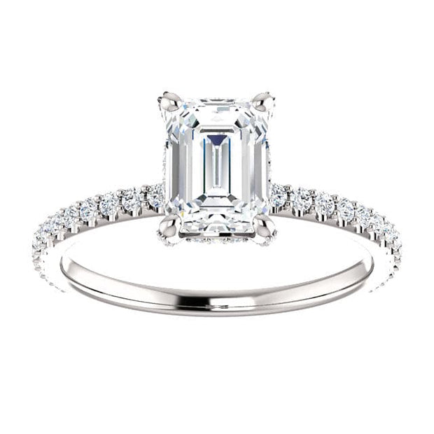 1.70 Ct. Hidden Halo Emerald Cut Diamond Ring Set E Color VS1 GIA Certified