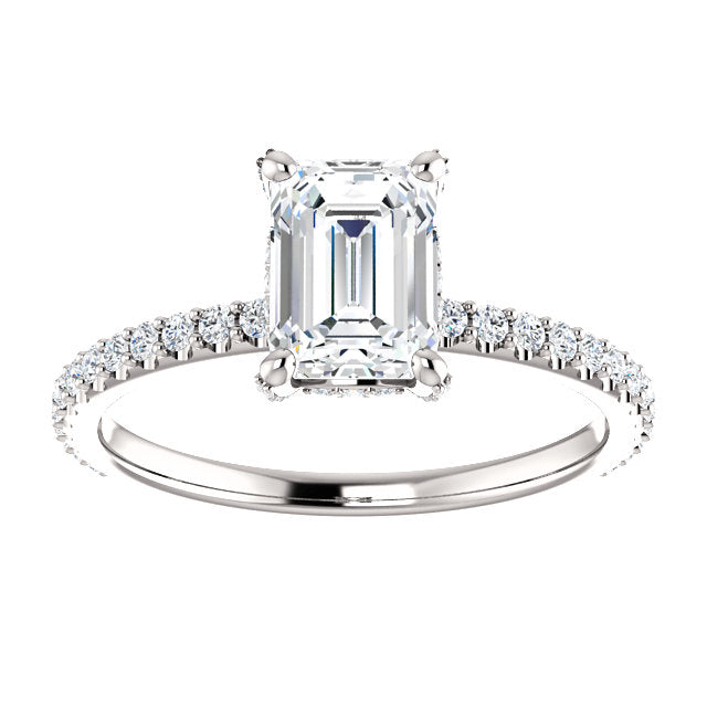 1.40 Ctw Hidden Halo Emerald Cut Engagement Ring H Color VS1 GIA Natural
