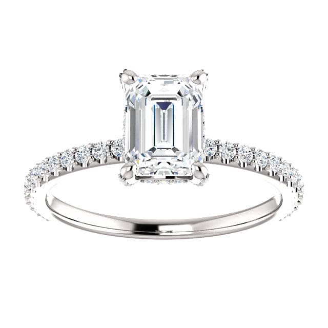 2.00 Ct. Hidden Halo Emerald Cut Engagement Ring Set F Color VS1 GIA Certified