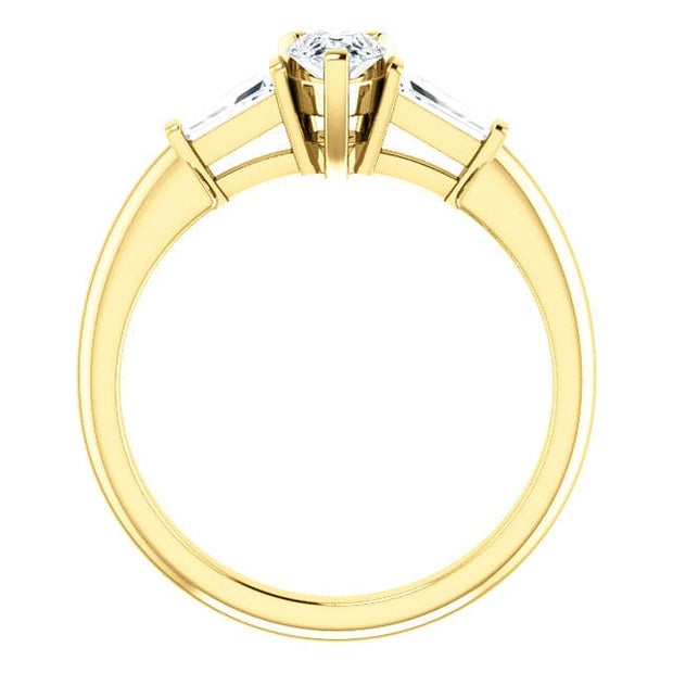2.40 Ct Pear Shaped Three-Stone Ring with Baguettes E Color SI1 GIA Certified