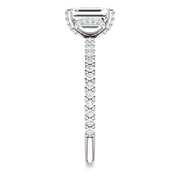 Hidden Halo Emerald Cut Ring Set Side View