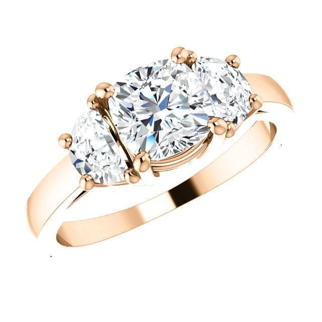 2.50 Ctw. 3-Stone Cushion Cut Ring & Half Moons F Color VS1 GIA Certified