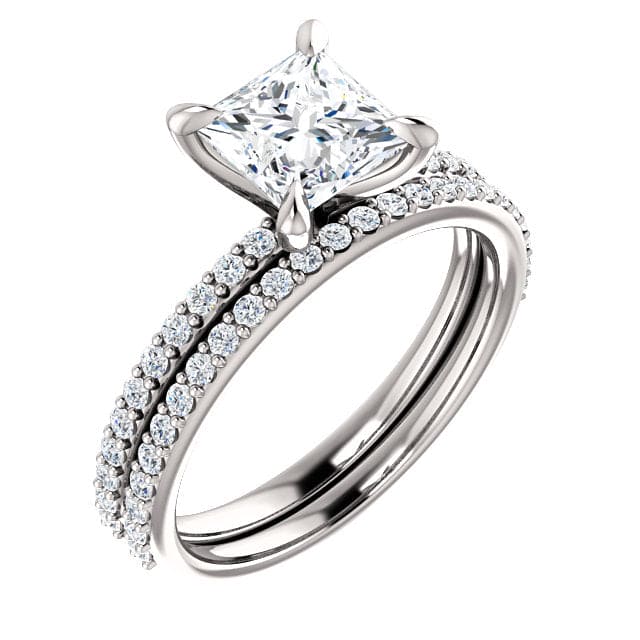 1.50 Ct Princess Cut Classic Engagement Ring Set E Color VS1 GIA Certified