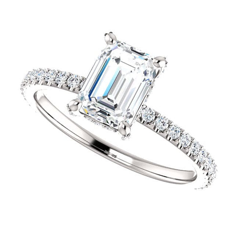 1.70 Ct. Hidden Halo Emerald Cut Diamond Ring Set E Color VS1 GIA Certified