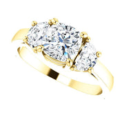 3 Stone Diamond Ring Cushion Cut n Half Moons yellow gold