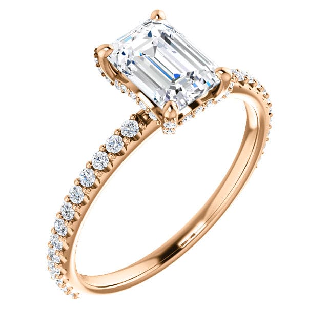 2.00 Ct. Hidden Halo Emerald Cut Engagement Ring Set F Color VS1 GIA Certified