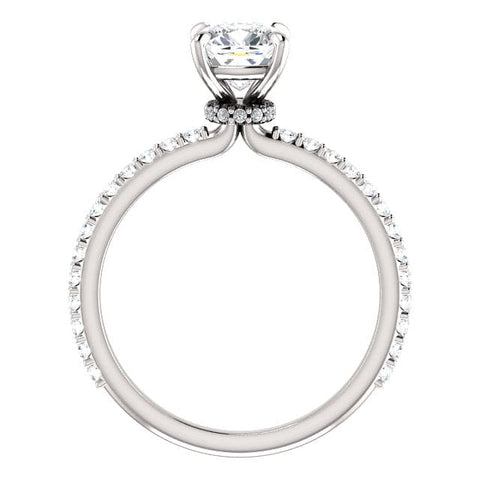 Cushion Cut Engagement Ring Under Halo Side View