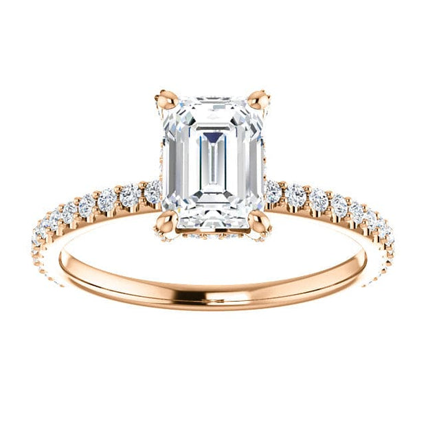 2.70 Ct. Hidden Halo Emerald Cut Diamond Ring Set F Color VS1 GIA Certified